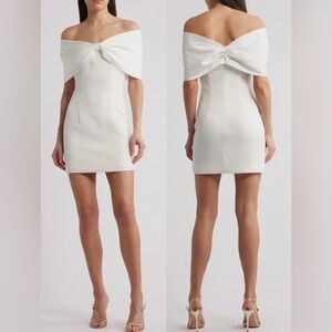 NWOT Sonya Moda Belluno Bow Off the Shoulder white mini dress sz S